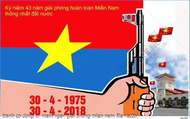 tranh co dong ky niem ngay giai phong mien nam file vector